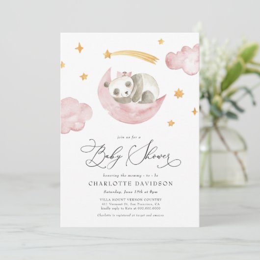 Moon & Stars Baby Animal Roze Baby shower Kaart (Staand voorkant)