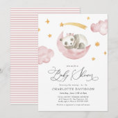 Moon & Stars Baby Animal Roze Baby shower Kaart (Voorkant / Achterkant)