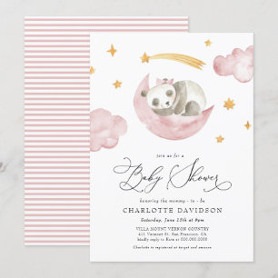 Moon & Stars Baby Animal Roze Baby shower Kaart