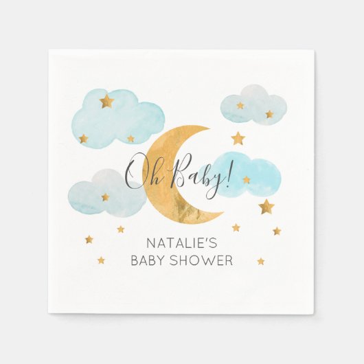 Moon & Stars Baby shower Blue Clouds Napkins Servet (Voorkant)