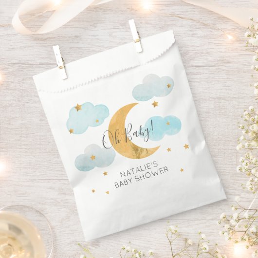 Moon & Stars Baby Shower Blue Clouds paper bag Bedankzakje (Geknipt)
