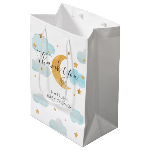 Moon & Stars Baby Shower Bolsa de regalo Medium  Medium Cadeauzakje (Voorkant Gekanteld)