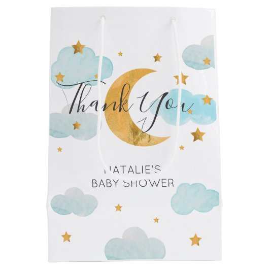 Moon & Stars Baby Shower Bolsa de regalo Medium  Medium Cadeauzakje (Achterkant)