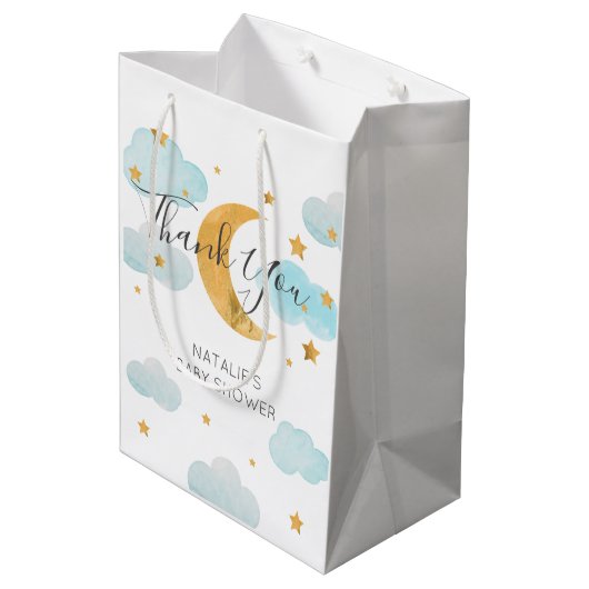 Moon & Stars Baby Shower Bolsa de regalo Medium  Medium Cadeauzakje (Achterkant Gekanteld)
