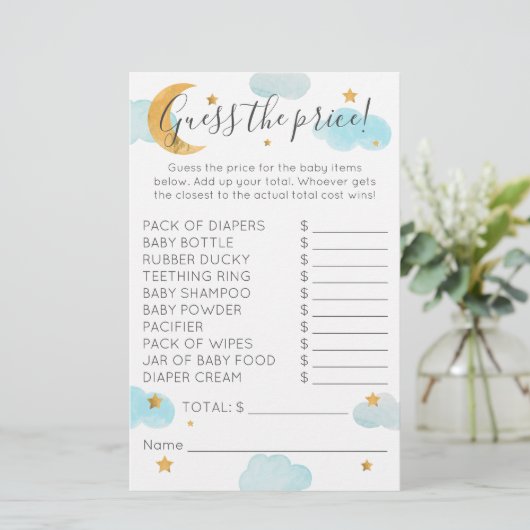 Moon & Stars Baby shower Clouds Raad de prijs (Staand voorkant)