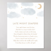 Moon Stars Baby shower Late Night Diapers Poster (Voorkant)
