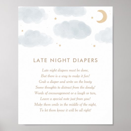 Moon Stars Baby shower Late Night Diapers Poster (Voorkant)
