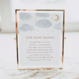 Moon Stars Baby shower Late Night Diapers Poster