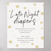 Moon Stars Baby shower Late Night Diapers Sign Poster