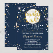 Moon & Stars Baby shower Navy Gold Twinkle Twinkle Kaart (Voorkant / Achterkant)