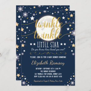 Moon & Stars Baby shower Navy Gold Twinkle Twinkle Kaart