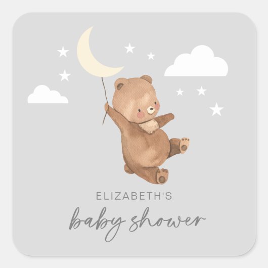 Moon Stars Beer Baby shower Vierkante Sticker (Voorkant)