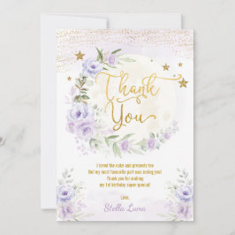 Moon & Stars Birthday Paars Gold Floral Bedankkaart