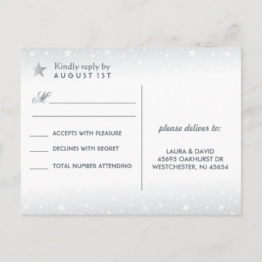 Moon & Stars Blauwgroen Goud & Wit Matching RSVP Uitnodiging Briefkaart (Achterkant)