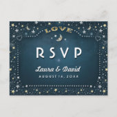 Moon & Stars Blauwgroen Goud & Wit Matching RSVP Uitnodiging Briefkaart (Voorkant)