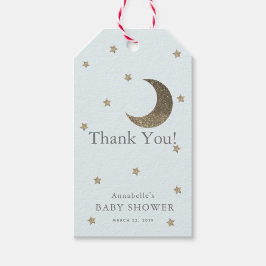 Moon & Stars Blue Baby shower Bedankt GIft Label Cadeaulabel (Voorkant)
