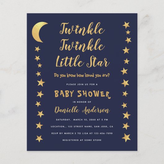 Moon Stars Blue Gold Budget Baby shower (Voorkant)
