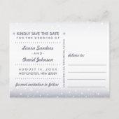 Moon & Stars Blue Gold & White Save Date Briefkaar Aankondigingskaart (Achterkant)