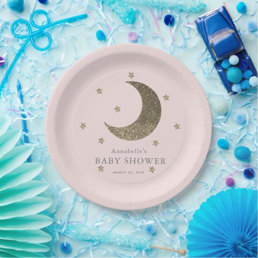 Moon & Stars Blush Roze Baby shower Papier Bord (Feest)