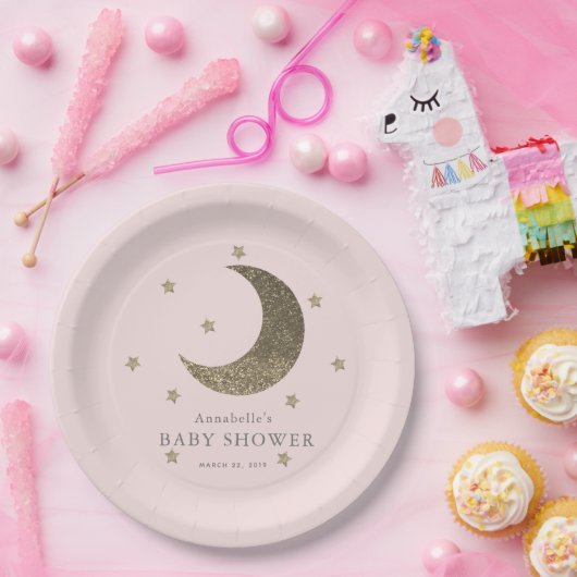 Moon & Stars Blush Roze Baby shower Papier Bord (Feest)