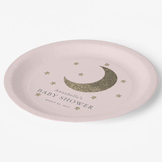 Moon & Stars Blush Roze Baby shower Papier Bord (Gekanteld)