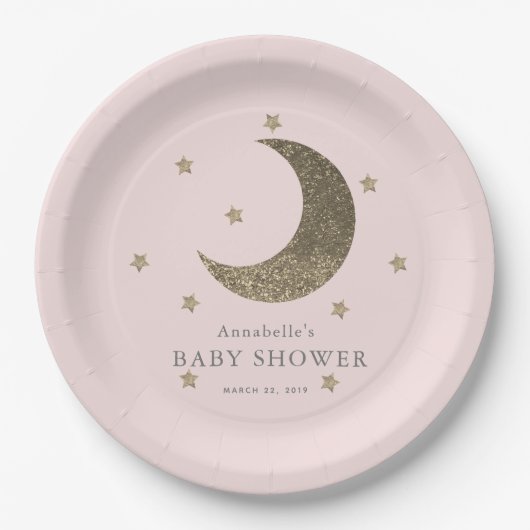 Moon & Stars Blush Roze Baby shower Papier Bord (Voorkant)
