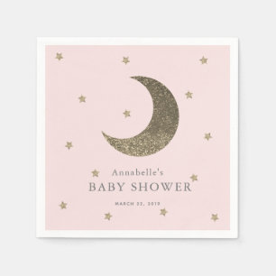 Moon & Stars Blush Roze Baby shower Papieren serve Servet