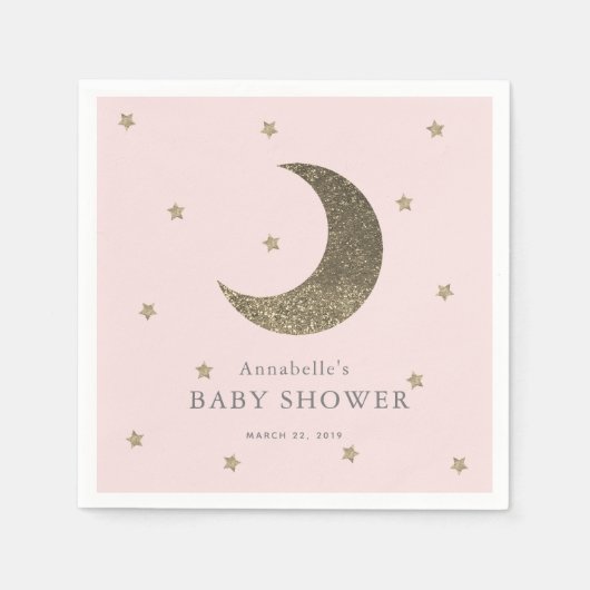 Moon & Stars Blush Roze Baby shower Papieren serve Servet (Voorkant)