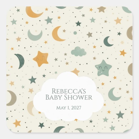 Moon & Stars Boho Baby Adoptie Douche Vierkante Sticker (Voorkant)