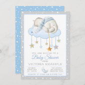 Moon Stars Boy Elephant Baby Shower Invitations Kaart (Voorkant / Achterkant)