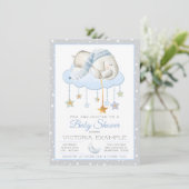 Moon Stars Boy Elephant Baby Shower Invitations Kaart (Staand voorkant)