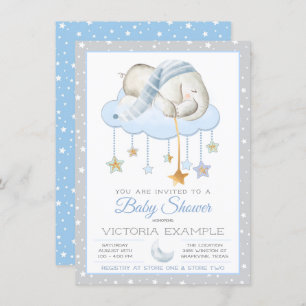 Moon Stars Boy Elephant Baby Shower Invitations Kaart