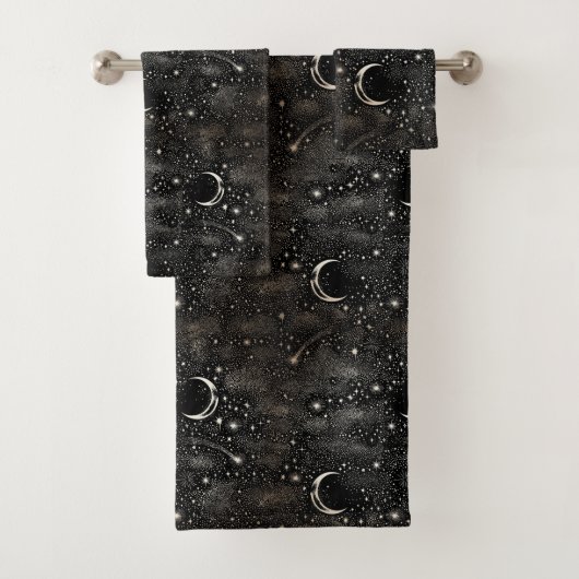 Moon Stars Celestial Black Bad Handdoek (Insitu)
