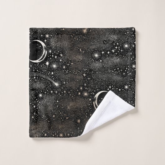 Moon Stars Celestial Black Bad Handdoek (Wasdoekje)