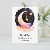 Moon Stars Celestial Waterverf Meisje Baby shower Bedankkaart (Staand voorkant)