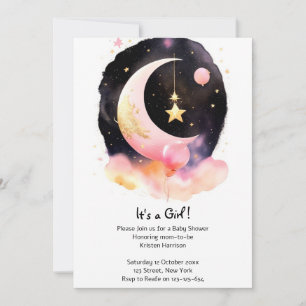 Moon Stars Celestial Waterverf Meisje Baby shower Kaart