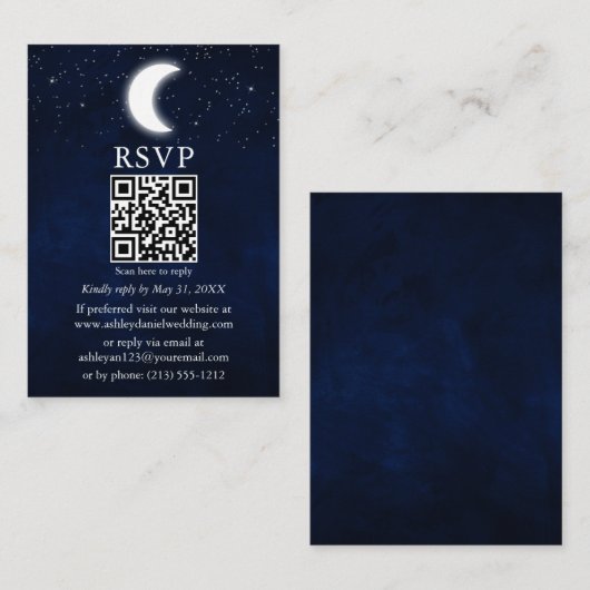 Moon Stars Celestial Wedding QR RSVP Informatiekaartje (Voorkant / Achterkant)