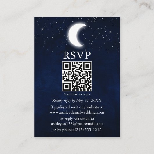 Moon Stars Celestial Wedding QR RSVP Informatiekaartje (Voorkant)