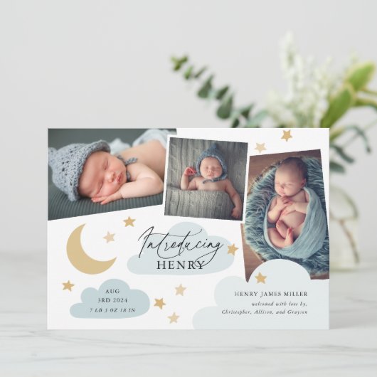 Moon Stars Clouds 3 Foto Collage Blue Aankondiging (Staand voorkant)