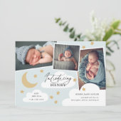 Moon Stars Clouds 3 Foto Collage Blue Announcemen Aankondiging (Staand voorkant)