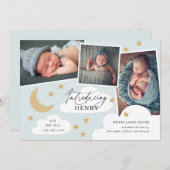 Moon Stars Clouds 3 Foto Collage Blue Announcemen Aankondiging (Voorkant / Achterkant)