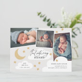 Moon Stars Clouds 3 Foto Collage Gray Birth Annou Aankondiging (Staand voorkant)