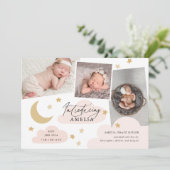 Moon Stars Clouds 3 Foto Collage Pink Birth Aankondiging (Staand voorkant)