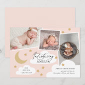Moon Stars Clouds 3 Foto Collage Pink Birth Annou Aankondiging (Voorkant / Achterkant)