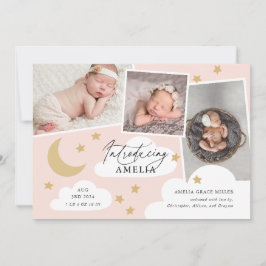 Moon Stars Clouds 3 Foto Collage Pink Birth Annou Aankondiging