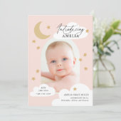 Moon Stars Clouds Arch Foto Blush Pink Birth Anno Aankondiging (Staand voorkant)