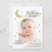 Moon Stars Clouds Arch Foto Gray Birth Aankondiging (Voorkant)