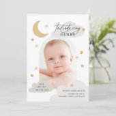 Moon Stars Clouds Arch Foto Gray Birth Aankondiging (Staand voorkant)