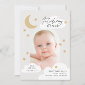 Moon Stars Clouds Arch Foto Neutral Gray Birth Aankondiging (Voorkant)