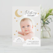 Moon Stars Clouds Arch Foto Neutral Gray Birth Aankondiging (Staand voorkant)